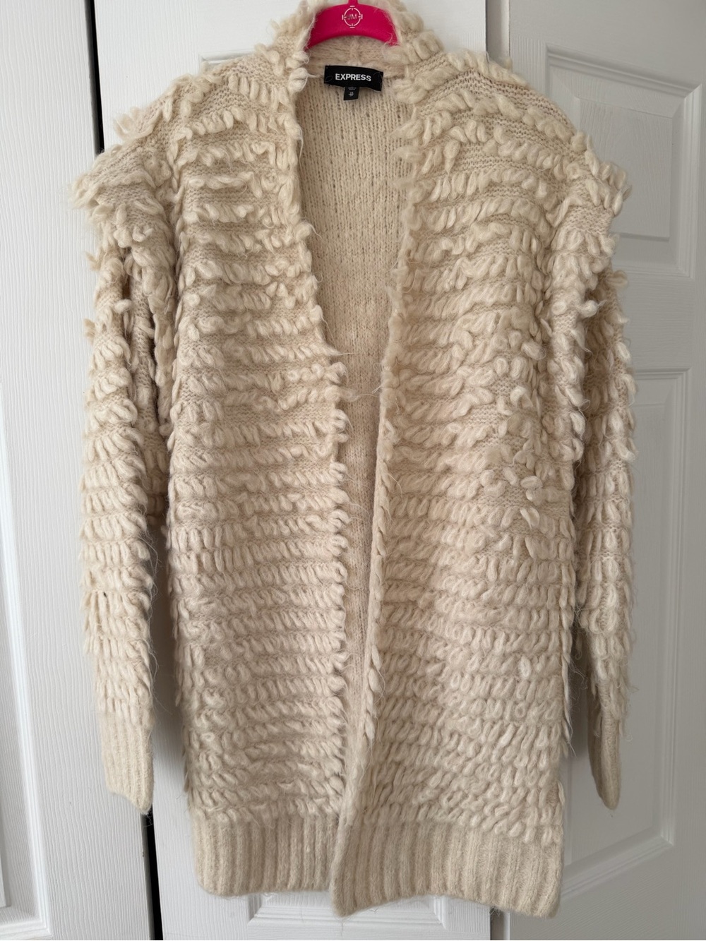 Express Cream Textured Open-Front Cardigan Sweater